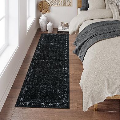 Washable Non Slip Ultra Thin Faux Wool Runner Rug For Hallway Entryway