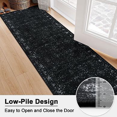Washable Non Slip Ultra Thin Faux Wool Runner Rug For Hallway Entryway