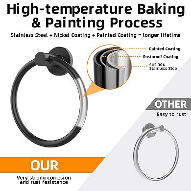 2 Pack SUS304 Stainless Steel Towel Ring Wall Mount Rotatable Bathroom Kitchen Rack