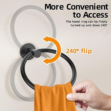 2 Pack SUS304 Stainless Steel Towel Ring Wall Mount Rotatable Bathroom Kitchen Rack