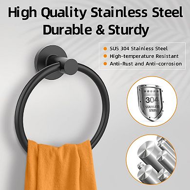 2 Pack SUS304 Stainless Steel Towel Ring Wall Mount Rotatable Bathroom Kitchen Rack