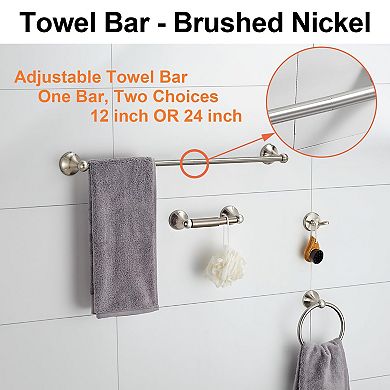 Brushed Nickel Adjustable Expandable Towel Bar 4 Piece Bathroom Hardware Set
