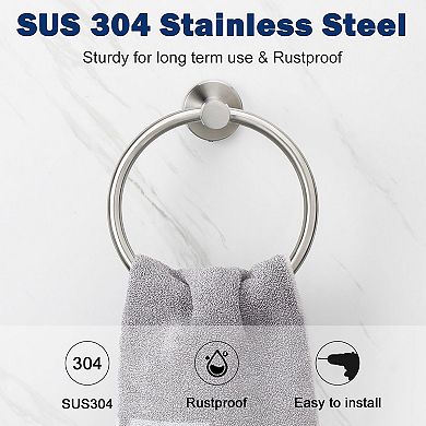 304 Stainless Steel Towel Ring Wall Mounted Bathroom Hardware Accessory