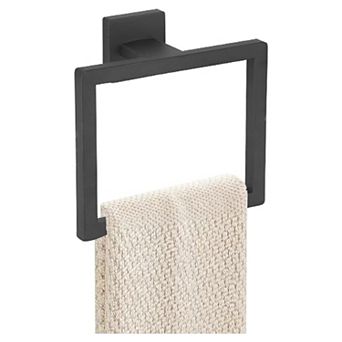 Matte Black SUS304 Stainless Steel Bathroom Towel Ring Modern Square Design
