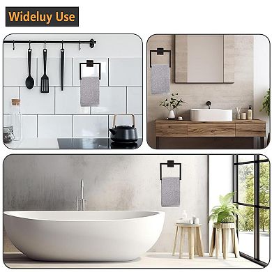 Matte Black SUS304 Stainless Steel Bathroom Towel Ring Modern Square Design