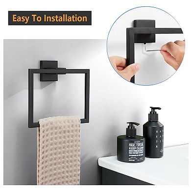 Matte Black SUS304 Stainless Steel Bathroom Towel Ring Modern Square Design