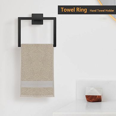 Matte Black SUS304 Stainless Steel Bathroom Towel Ring Modern Square Design