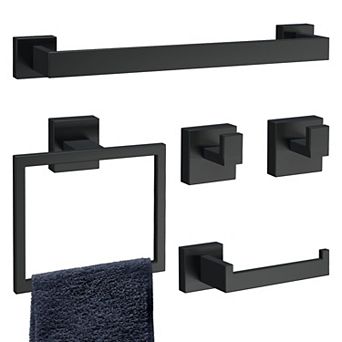 Matte Black 5 pc Bathroom Accessories Set SUS304 Stainless Steel Wall Mounted