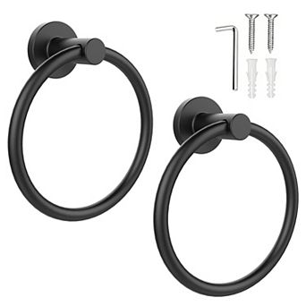 Matte Black Stainless Steel Towel Holder Wall Mount 2 Pack Bathroom Kitchen Space Saving