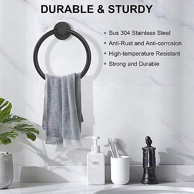 Matte Black Stainless Steel Towel Holder Wall Mount 2 Pack Bathroom Kitchen Space Saving
