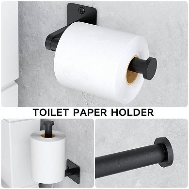 Matte Black 4 Piece Bathroom Hardware Set Wall Mounted Towel Bar Toilet Paper Holder