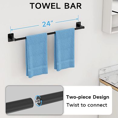 Matte Black 4 Piece Bathroom Hardware Set Wall Mounted Towel Bar Toilet Paper Holder