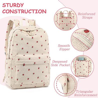 Corduroy Teen School Backpack Laptop Travel Daypack Water Resistant