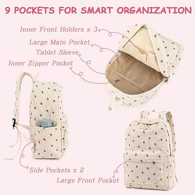 Corduroy Teen School Backpack Laptop Travel Daypack Water Resistant