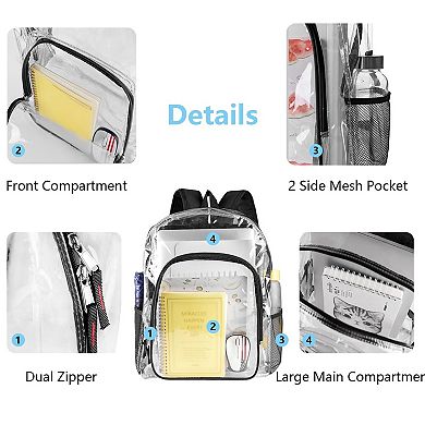 Transparent PVC School College Work Backpack Durable See Through Travel Bag