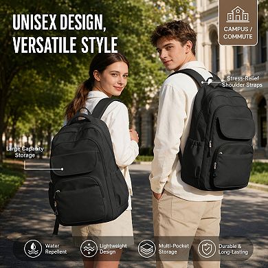 Black School Backpack Lightweight Waterproof College Laptop Bookbag