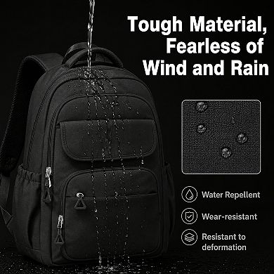 Black School Backpack Lightweight Waterproof College Laptop Bookbag