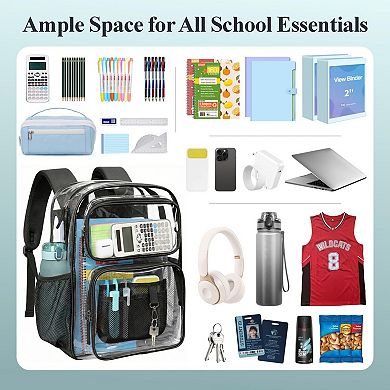 17 Inch Heavy Duty Transparent Clear Bookbag For School Security
