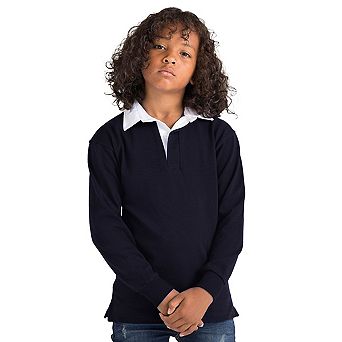 Front Row Kids Unisex Long Sleeve Plain Rugby Sports Polo Shirt