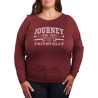Plus Size Journey Faithfully 1983 Distressed French Terry Long Sleeve Tee