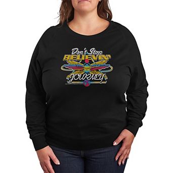 Plus Size Journey Don't Stop Believin' Distressed French Terry Long Sleeve Tee
