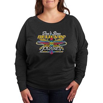 Plus Size Journey Don't Stop Believin' Distressed French Terry Long Sleeve Tee