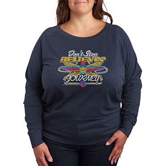 Plus Size Journey Don't Stop Believin' Distressed French Terry Long Sleeve Tee