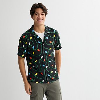 Men’s Holiday String Light All Over Print Short Sleeve Woven Shirt