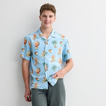 Men’s Tropical Santa All Over Print Short Sleeve Woven Shirt
