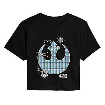 Juniors' Star Wars Holiday Plaid Rebel Icon Cropped Tee