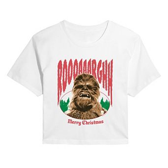Juniors' Star Wars Chewbacca Merry Christmas Cropped Tee