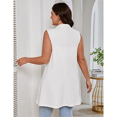 Women Plus Size Sleeveless Blazer Vest Open Front Single Button Casual Waistcoat with Pockets