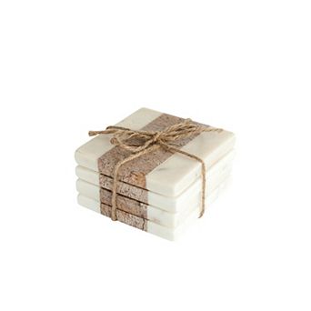 Hello Honey Square Marble Coasters with Jute String (Set of 4 Pieces)