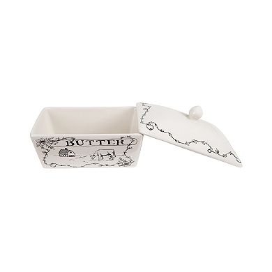 Hello Honey Country Stoneware Butter Dish with Lid, "Spread the Love", White and Black