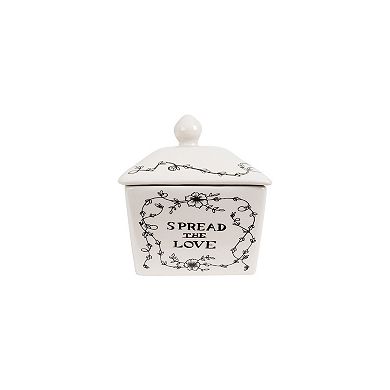 Hello Honey Country Stoneware Butter Dish with Lid, "Spread the Love", White and Black
