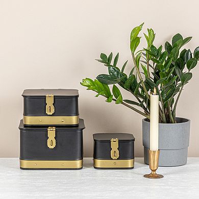 Hello Honey Decorative Square Metal Boxes with Lid, Set of 3
