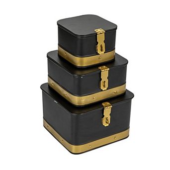 Hello Honey Decorative Square Metal Boxes with Lid, Set of 3