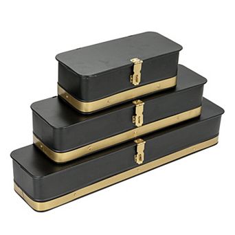 Hello Honey Long Decorative Metal Boxes with Lid, Set of 3