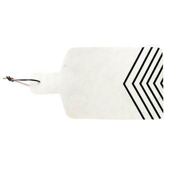 Hello Honey Marble Cheese Board with Chevron Design, White and Black