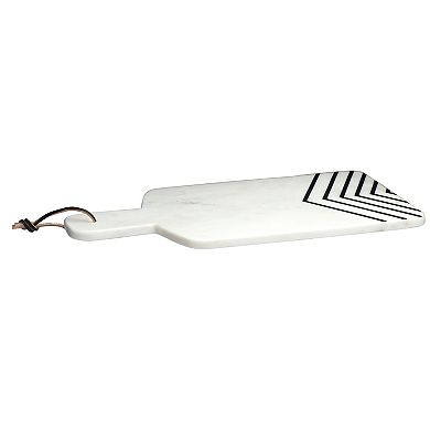 Hello Honey Marble Cheese Board with Chevron Design, White and Black