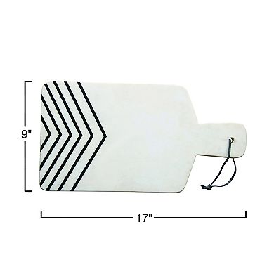 Hello Honey Marble Cheese Board with Chevron Design, White and Black