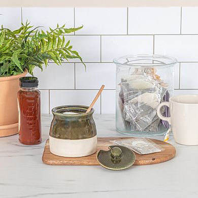Hello Honey Stoneware Sugar Pot with Lid and Wood Spoon