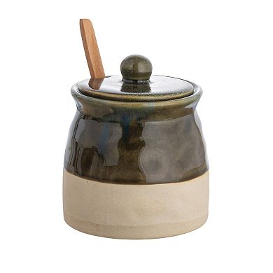 Hello Honey Stoneware Sugar Pot with Lid and Wood Spoon