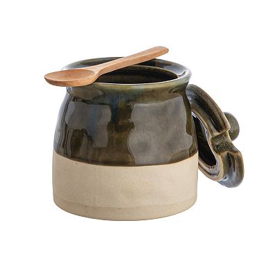 Hello Honey Stoneware Sugar Pot with Lid and Wood Spoon