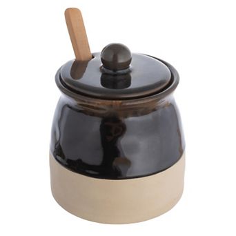Hello Honey Stoneware Sugar Pot with Lid and Wood Spoon