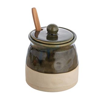 Hello Honey Stoneware Sugar Pot with Lid and Wood Spoon