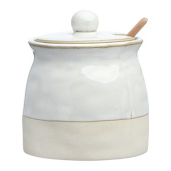 Hello Honey Stoneware Sugar Pot with Lid and Wood Spoon