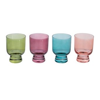 Hello Honey Hand Blown Footed Drinking Glasses, 6 Ounces, 4 Assorted Colors