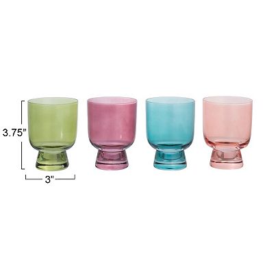 Hello Honey Hand Blown Footed Drinking Glasses, 6 Ounces, 4 Assorted Colors