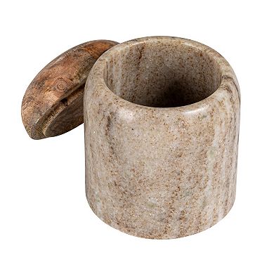 Hello Honey Unique Marble and Mango Wood Pinch Pot Canister with Lid